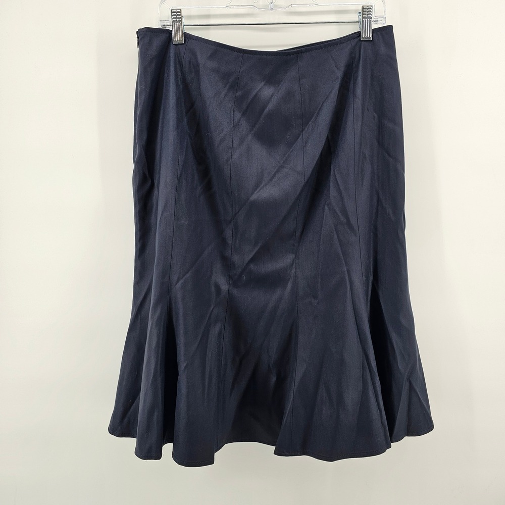 Doncaster Trumpet Skirt Womens 12 Navy Blue Wool Blend Paneled Midi Flared Hem - Picture 2 of 6